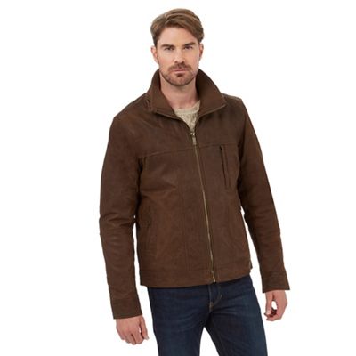 Barneys Big and tall brown leather harrington jacket
